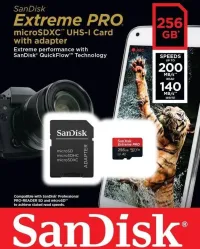 SanDisk Extreme Pro 256Go,4K UHD, 200Mo/s en lecture et 140Mo/s en écriture, carte microSD UHS-I
