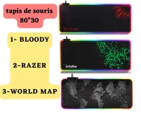Tapis de souris de jeu rétroéclairé à LED RVB, RGB BLOODY/RAZER/WORLD MAPS , 30x80 cM