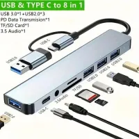 ADAPTATEUR 8 IN 1 USB TYPE C TO USB A/ 1*TYPE-C/MICRO SD/2*USB 3.0/ AUDIO