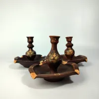 Cendrier en terre cuite , décoration main motifs berbères 
