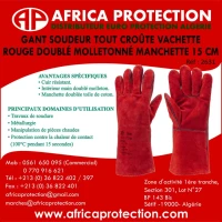 GANT SOUDEUR TOUT CROÛTE VACHETTE ROUGE DOUBLÉ MOLLETONNÉ MANCHETTE 15 CM