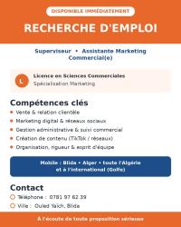 تجاري-و-تسويق-licenciee-sciences-commerciales-marketing-superviseur-assistante-commercial-disponible-immediatement-mobile-toute-wilaya-أولاد-يعيش-البليدة-الجزائر