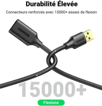 UGREEN Câble Rallonge Extension USB 3.0, 5Gbps 1.5m Manette Clé USB Hub USB HDD Externe Imprimante