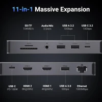 UGREEN 11 IN 1 USB TYPE-C 3.2 8K 30HZ 4K 60HZ 03 USB DATA-A 02 USB TYPE-C 100W 02 HDMI RJ45 AUDIO SD