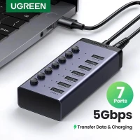 UGREEN Concentrateur USB 7in1 Hub USB-C avec Interrupteur Indépendant, Alimentation Externe 12V 2A