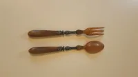 Couverts à salade anciens en corne et argent, Art de Table 