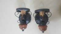 Paire d'applique en bois et fer forgé 