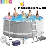 Piscine tubulaire 457.122  PRISM FRAME  pompe de filtration échelle auvent sous couche Intex