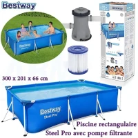 Piscine rectangulaire Steel Pro 300x201x66cm avec pompe filtrante Bestway (facturation disponible)