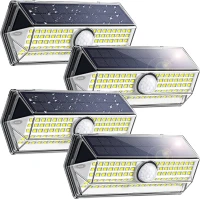 Boite 4 Lampes solaires d'extérieur à détecteur de mouvement, grand angle 270 degrés étanches IP67