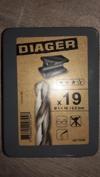 Coffret des mèches prof HSS Pro diam , marque  DIAGER , 19 pieces , 1 _10 mm , allemand oreginale .