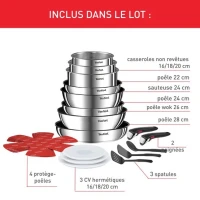 KIT TEFAL INGENIO EMOTION INOX 20 PIÈCES INDUCTION L897SK04 
