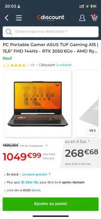 Pc portable Gamer asus tuf a15
