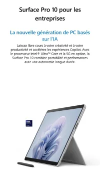 Surface Pro 10 pour les entreprises Microsoft Intel Core Ultra 5 256GB 135U 8GB RAM platinum 