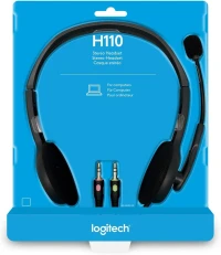  Casque Logitech H110 Filaire Ecouteurs Stéréo avec Micro Anti-Parasite Double Fiche Jack 3,5mm 