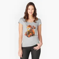 T-Shirt-panda rouge feuilles rouges T- made in usa