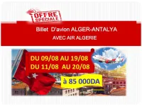 VENTE BILET ALGER-ANTALYA A 85000 DA