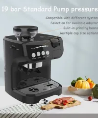 Machine à Café à Grain 3 En 1 Machine à Café Broyeur Grain Cafetière Expresso Nettoyage Automatique