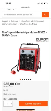  chauffage mobile électrique triphasé Eurom EK9002 de 9000W. 