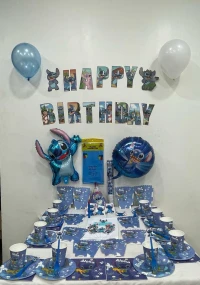 Coffret anniverssaire theme stitch bleu alger ديكورات اعياد الميلاد للأطفال ستيتش
