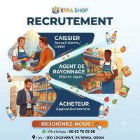 تجارة-و-مبيعات-recrutement-caissier-agent-de-rayonnage-acheteur-superette-xtra-shop-es-senia-oran-السنية-وهران-الجزائر