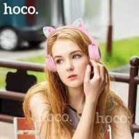 Casque Bluetooth HOCO W27 LED Oreille de Chat pour Filles-Rose