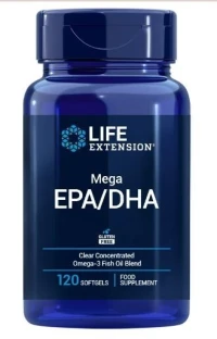 LIFE EXTENSION Mega EPA/DHA, EU Oméga-3 fondamentaux non-GMO Sans gluten Omega-3 EPA/DHA 120softgels