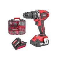 Caisse à outils 74pcs avec visseuse perceuse à percussion 20V  sans charbons 2 batteries 2.0Ah 