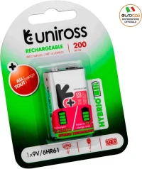 Pile Rechargeable UNIROSS 9V PP3 200mAh HYBRIO