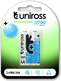 Uniross 2 Piles Rechargeables AA/HR6 2700 NIMH, 1.2V