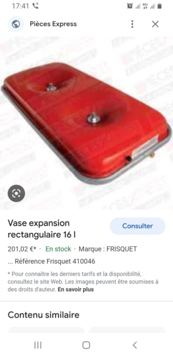 Vase d'expansion rectangulaire 16L pour chaudière mural frisquet hydromotrix