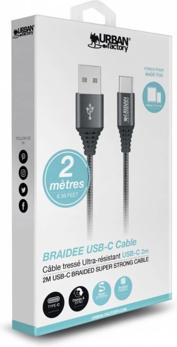 Câble USB Type-C Tressé Ultrarésistant 2 Mètres