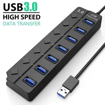 Hub USB 3.0 7 Ports USB Avec Interrupteur Marche/Arrêt Pour PC Linux MacOS Model:507