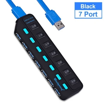 Hub USB 3.0 7 Ports USB Avec Interrupteur Marche/Arrêt Pour PC Linux MacOS Model:704