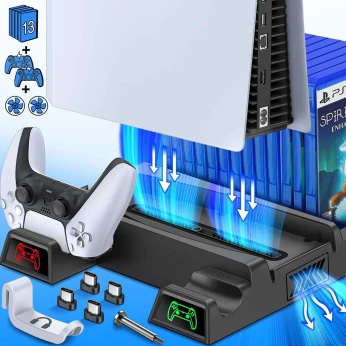 Support Docking Vertical Station de charge pour PS5 et manette avec ventilateur de refroidissement