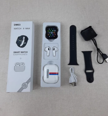 ساعة ذكية بتصميم أنيق بسوار + سماعات لاسلكية-Smart Watch Avec 1 Bracelet + Ecouteurs Sans Fil DM03