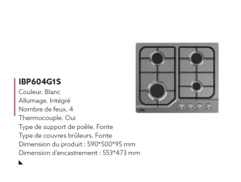 TABLE DE CUISSON IRIS 4 FEUX INOX IBP604G1S