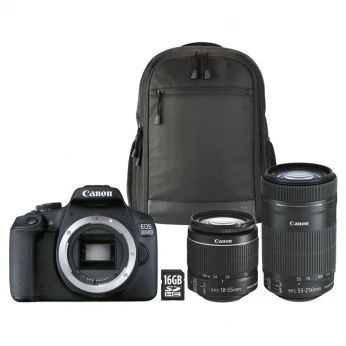 Appareil Photo Reflex Canon EOS 2000D + EF S 18 55 mm f 3.5 5.6 IS II + Sac + Carte Memoire