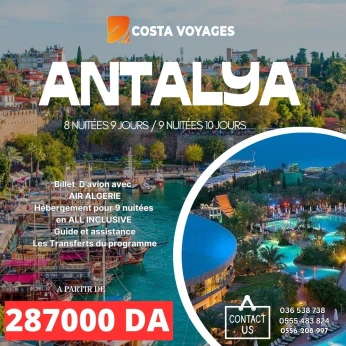 VOYAGE ORGANISE !!!! ANTALYA !!!! MOIS DE JUILLET/ AOUT 2023 )