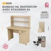 Bureau Melamine BM110/1T/1P Avec Etageres (L110/H130/P55cm)