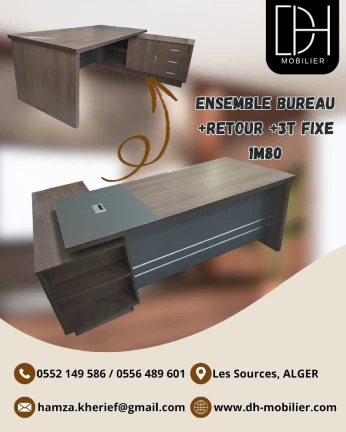 Ensemble bureau+ retour+3t FIxe 1m 80 prix 42 700
