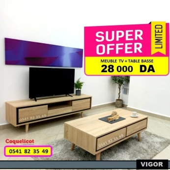 MEUBLE TV + TABLE BASSE طاولة تلفاز + طاولة قهوة