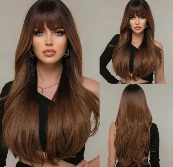 Perruque semi naturelle miel long شعر نصف طبيعي مستعار طويل عسلي