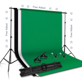 Support fond mobile 3x3m + 1 fond en tissue 3x6m au choix (vert-blanc-noir)