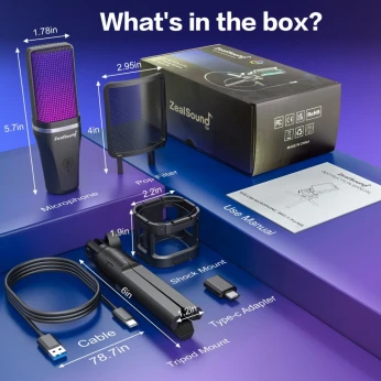 Microphone de jeu à condensateur RGB USB