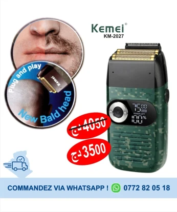 Rasoir électrique/Kemei KM-2027 /édition camouflage/Rechargeable/2Lames/3Vitesses/Lcd ماكينة حلاقة