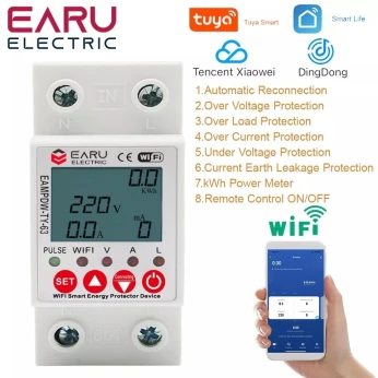 Disjoncteur smart connecté, compteur d'énergie kWh, 2P, 63A, TUYA Andrea WiFi