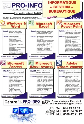 Formation: Informatique de Gestion et Bureautique