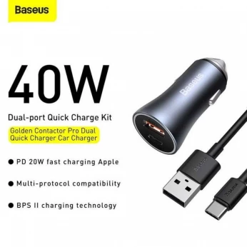Baseus 40W Contactor Pro Dual Quick Charger Chargeur de voiture U+C