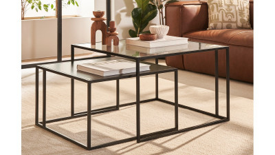 Tables basses design verre et métal noir (gamme d'importation)